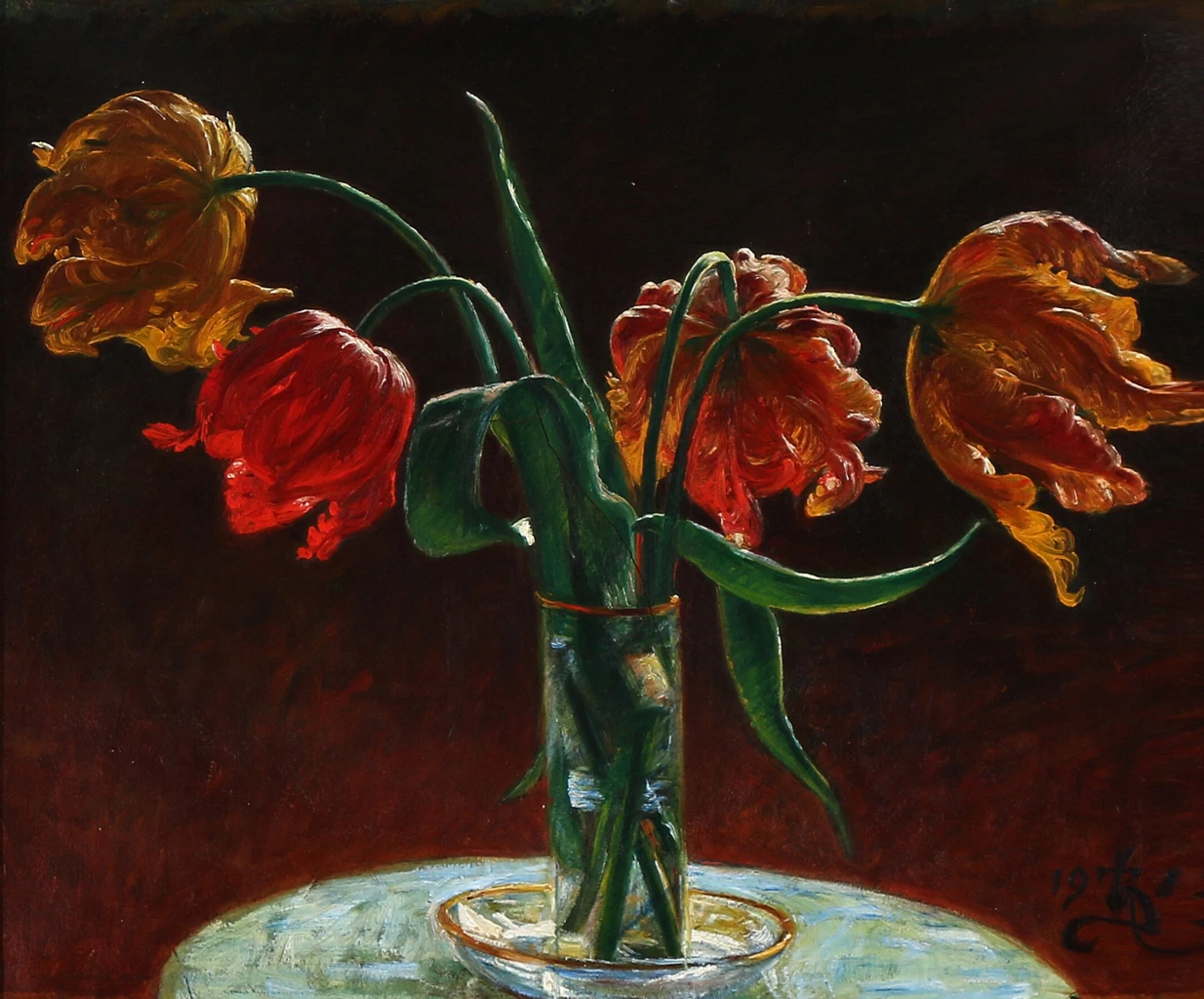 Kristian Zahrtmann - 115, Un bicchiere con quattro tulipani